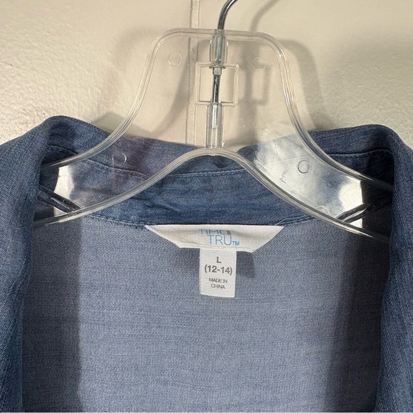 Time & Tru Chambray Denim Lightweight Button Down Toggle Tie Shirt Large L 12 14 - Picture 4 of 7